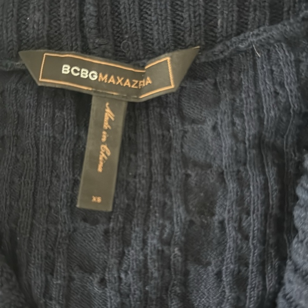 BCBG MAXAZRIA Knit Sweater Navy Faux Wrap Super Soft Cozy $168 XS - Picture 2 of 2